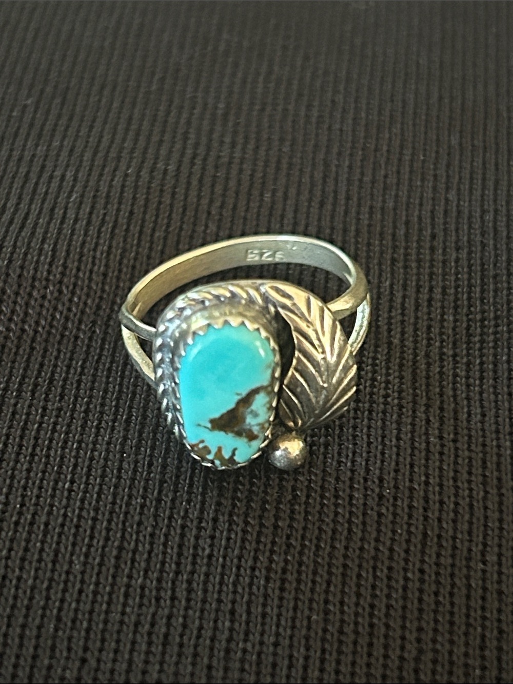 Vintage 925 Sterling Silver Southwestern Turquoise Leaf Ring Size 7.5 - Picture 2 of 8
